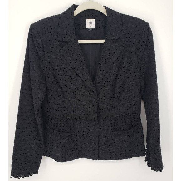 CAbi Jackets & Blazers - Cabi Flamenco Eyelet Blazer Jacket 6 Scallop Ruffle Trim 100% Cotton Black 5293